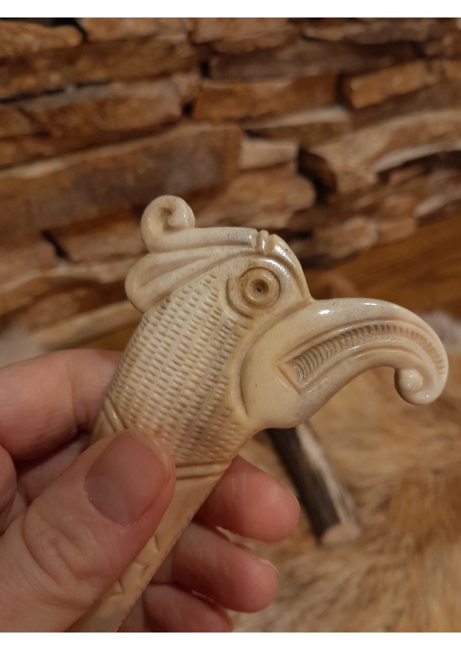 Hand-carved Eagle head handle. Tool handle Knife. Norse bird. Celtic art.