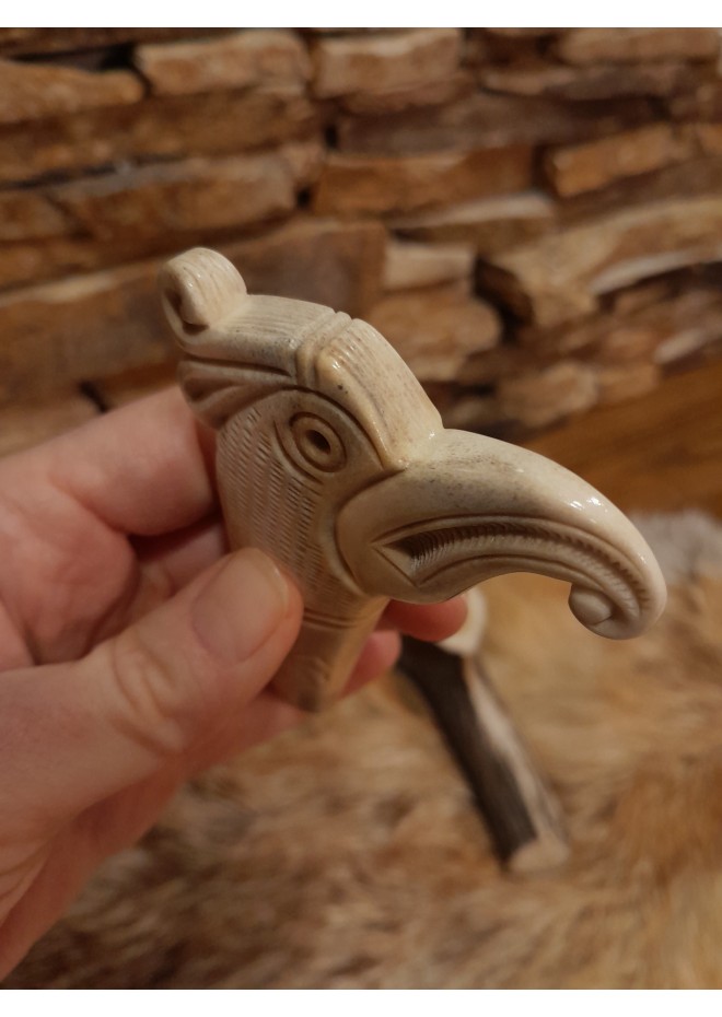 Hand-carved Eagle head handle. Tool handle Knife. Norse bird. Celtic art.