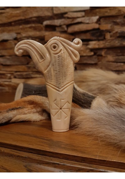 Hand-carved Eagle head handle. Tool handle Knife. Norse bird. Celtic art.