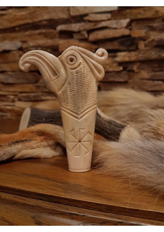 Hand-carved Eagle head handle. Tool handle Knife. Norse bird. Celtic art.