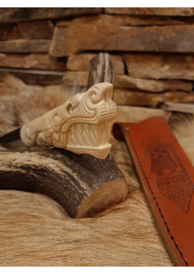 Hand-forged Viking style knife with Dragon head handle. 