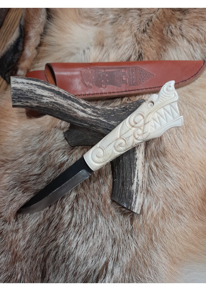 Hand-forged Viking style knife with Dragon head handle. 