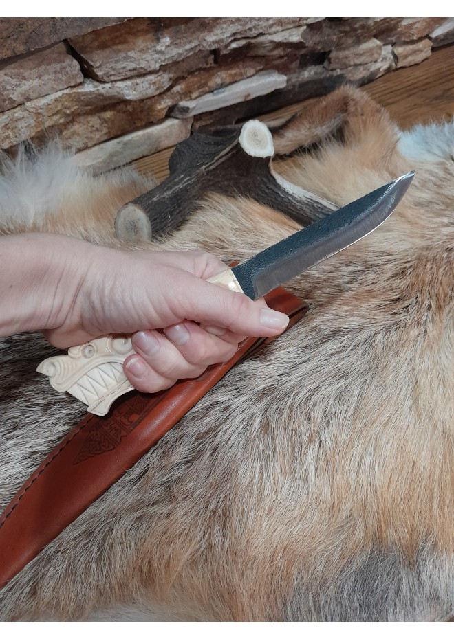 Hand-forged Viking style knife with Dragon head handle. 