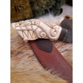 Viking knife with Wolf head handle. Damascus blade.