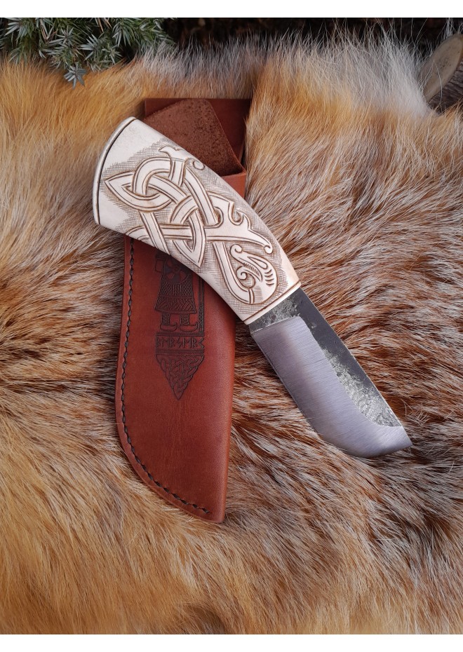 Norse "Dragon" knife. Moose antlers hand-carved handle