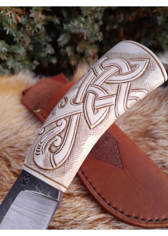 Norse "Dragon" knife. Moose antlers hand-carved handle