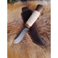 Norse Dragon knife. Moose antlers carved handle. Hand-forged blade