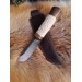 Norse Dragon knife. Moose antlers carved handle. Hand-forged blade