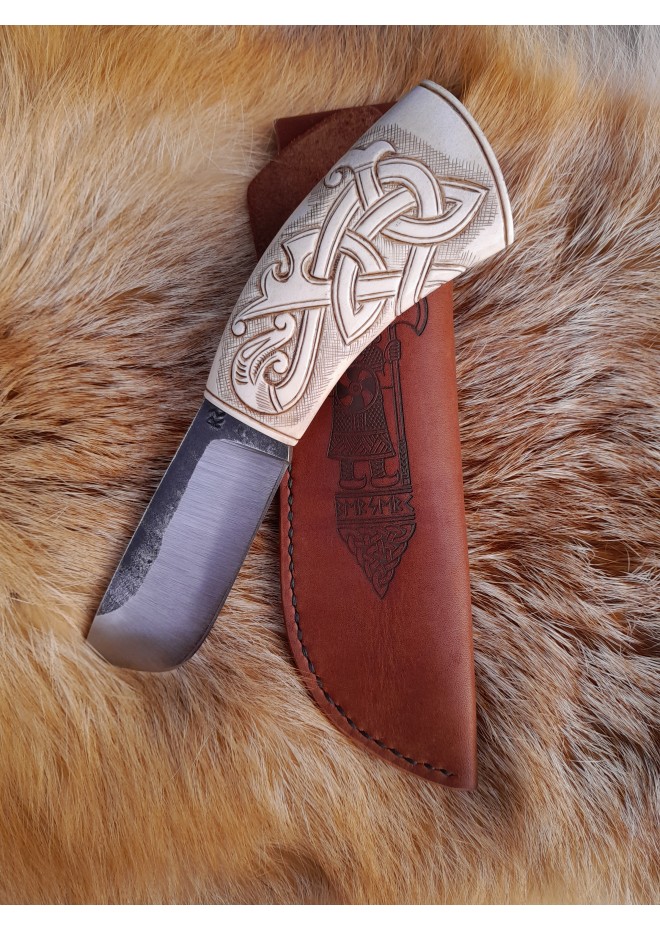 Norse "Dragon" knife. Moose antlers hand-carved handle