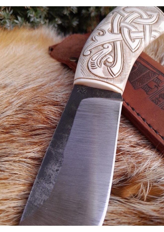 Norse "Dragon" knife. Moose antlers hand-carved handle