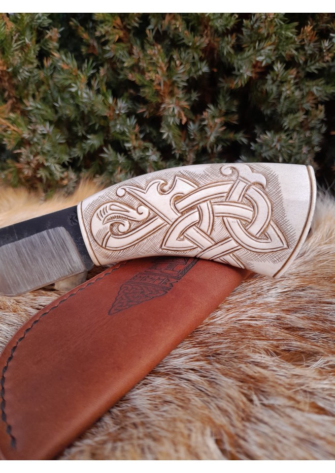 Norse "Dragon" knife. Moose antlers hand-carved handle