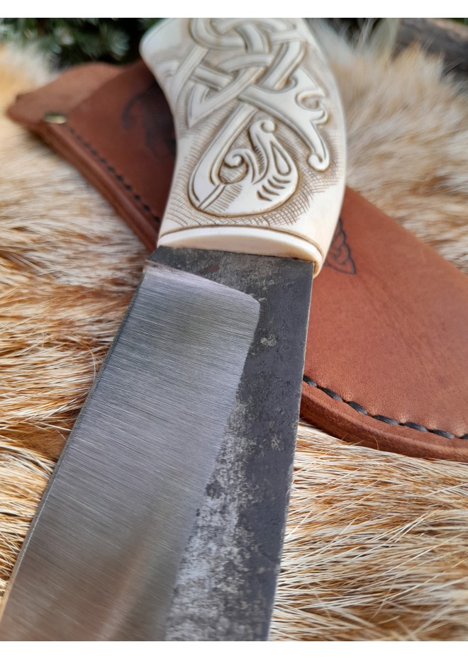 Norse "Dragon" knife. Moose antlers hand-carved handle