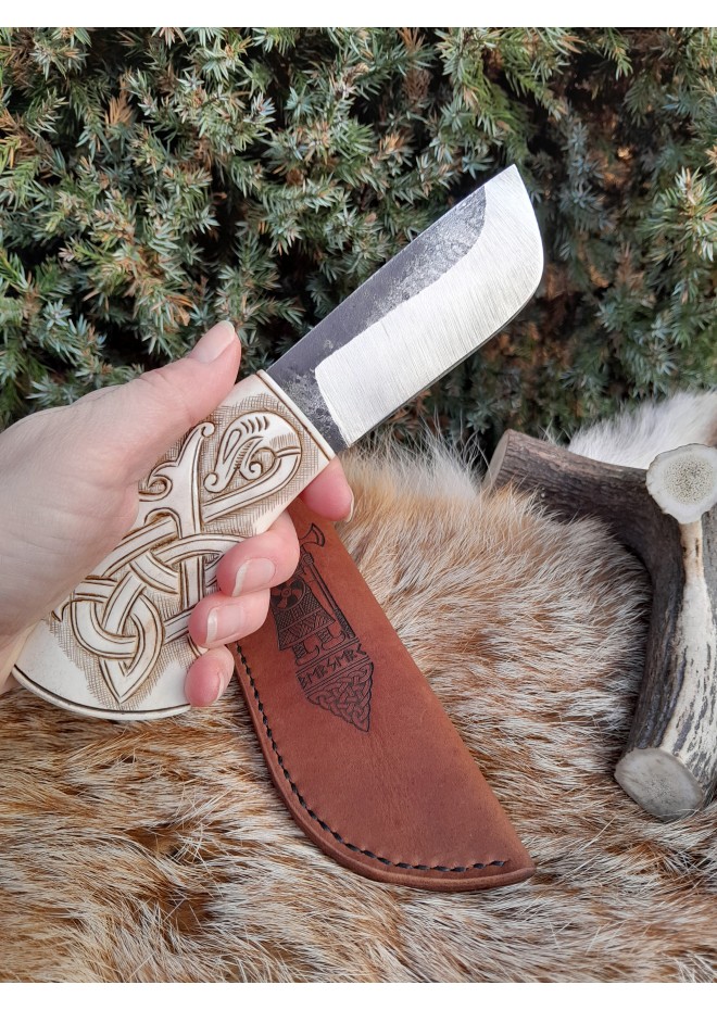 Norse "Dragon" knife. Moose antlers hand-carved handle