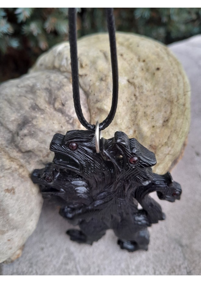 Unique hand-carved Cerberus necklace