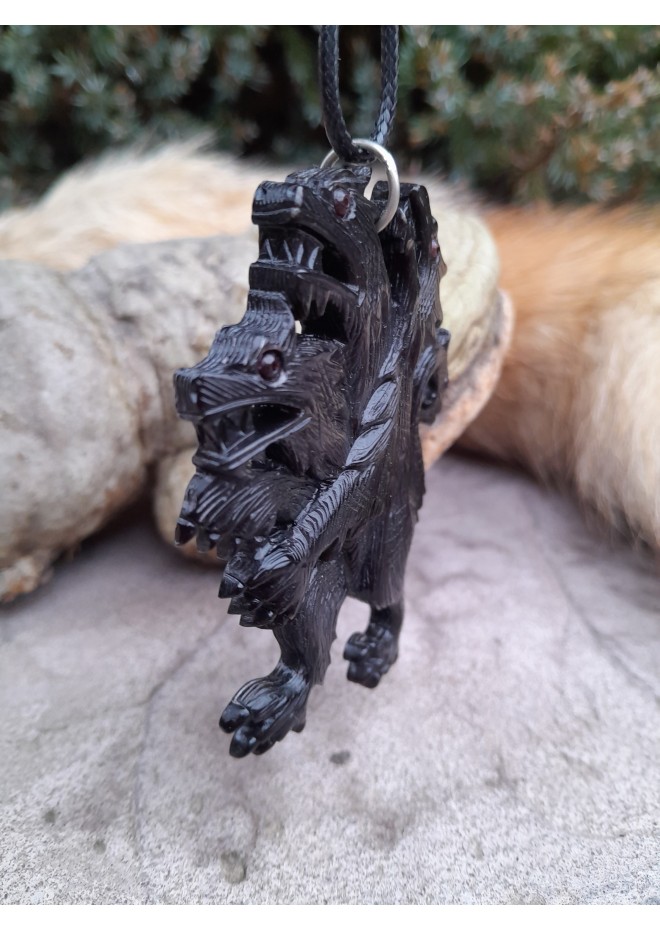 Unique hand-carved Cerberus necklace