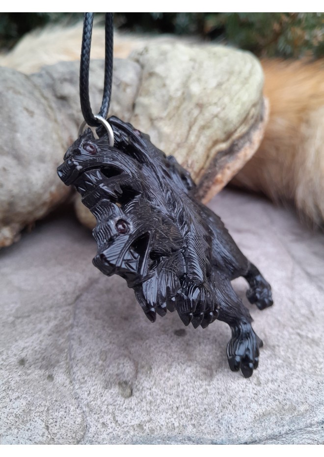 Unique hand-carved Cerberus necklace