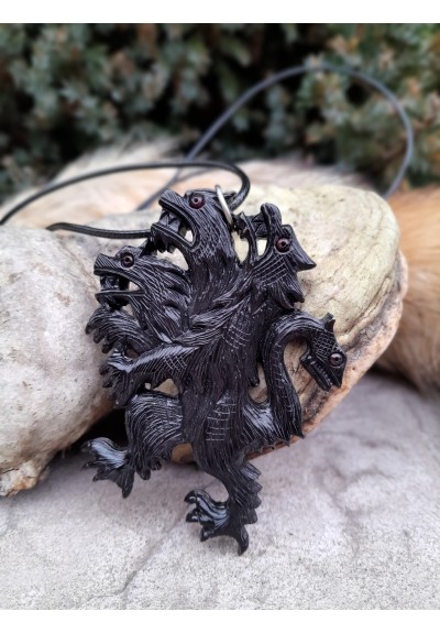 Unique hand-carved Cerberus necklace. Hound of Hades. Greek mythology. Three-headed dog. Hound of Hell amulet. Guard of the underworld.