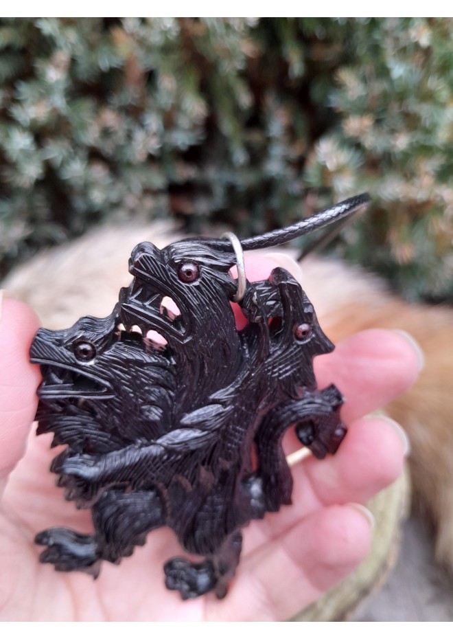 Unique hand-carved Cerberus necklace