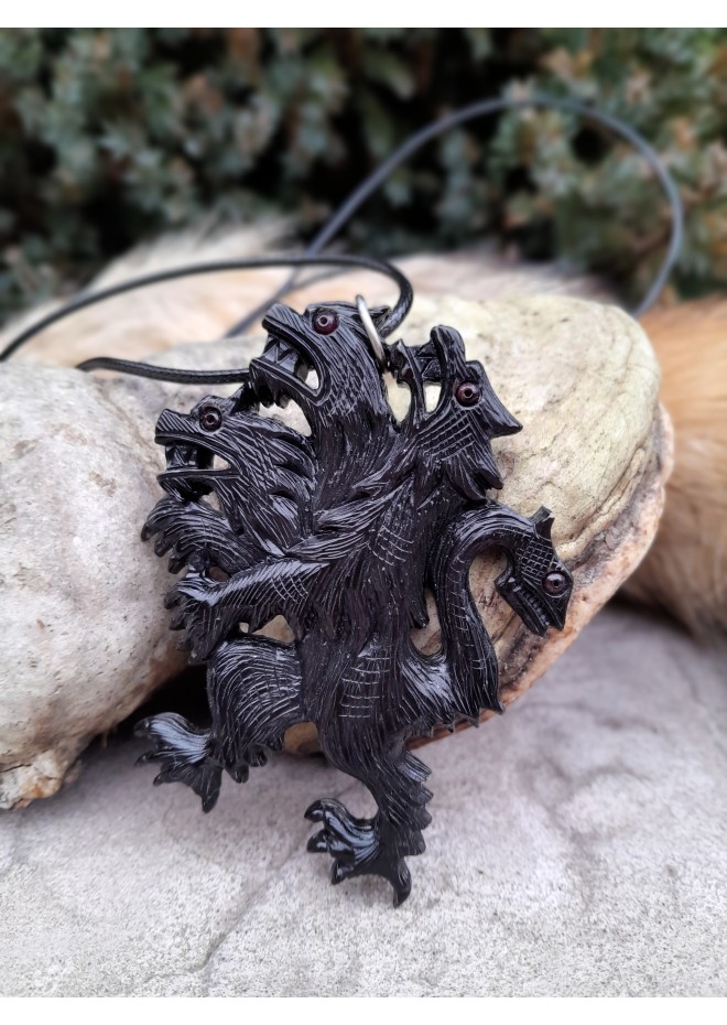 Unique hand-carved Cerberus necklace