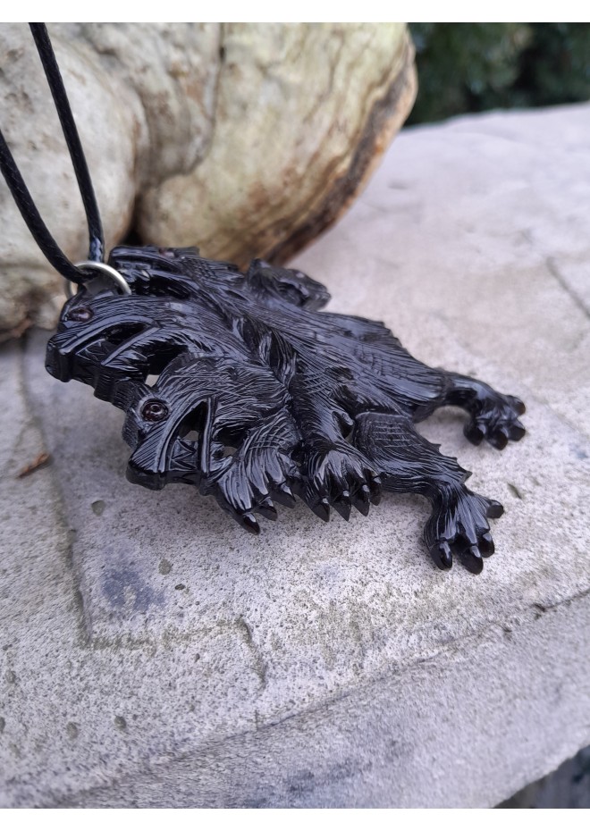 Unique hand-carved Cerberus necklace