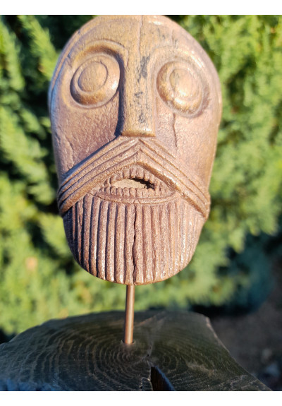 Viking Warrior bearded head. Oseberg art, Norway, Oseberg Cart Museum Reenactment, Norse Sculpture, pagan statue. Home decor - hand carved