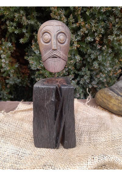 Viking Warrior bearded head. Oseberg art, Norway, Oseberg Cart Museum Reenactment, Norse Sculpture, pagan statue. Home decor - hand carved