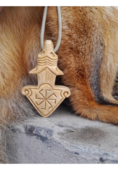 Hand-carved Thor's Hammer necklace. Mjolnir amulet with Wolf head, Viking, Norse jewelry.