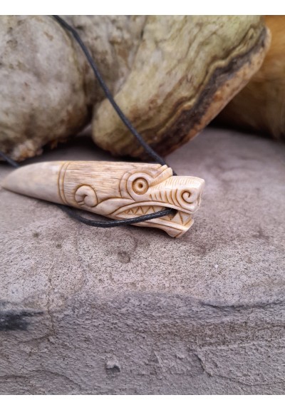 Viking Wolf amulet with Algiz rune. Berserker pendant. Moose antlers hand-carved 