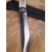 Vikings style knife with Dragon head & leather sheath. Hand-forged steel. Hand-carved handle with Celtic knot