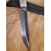 Vikings style knife with Dragon head & leather sheath. Hand-forged steel. Hand-carved handle with Celtic knot