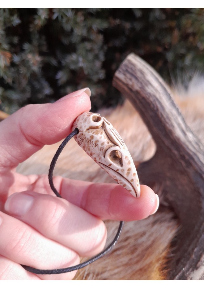 Unique Witch amulet. Raven skull with carved human skull. Gothic gift. Pagan, Witchy necklace. Wicca pendant. Shaman’s necklace. Crow skull