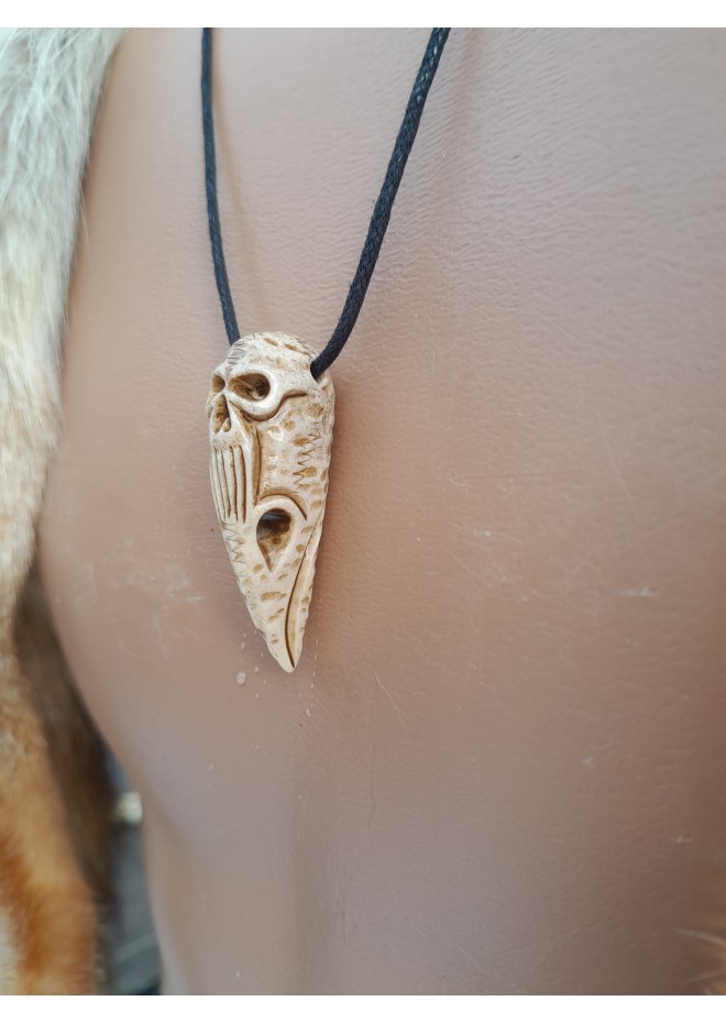 Unique Witch amulet. Raven skull with carved human skull. Gothic gift. Pagan, Witchy necklace. Wicca pendant. Shaman’s necklace. Crow skull