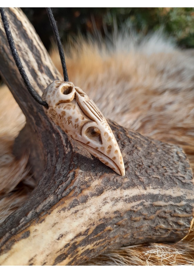 Unique Witch amulet. Raven skull with carved human skull. Gothic gift. Pagan, Witchy necklace. Wicca pendant. Shaman’s necklace. Crow skull