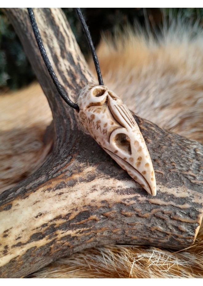 Unique Witch amulet. Raven skull with carved human skull. Gothic gift. Pagan, Witchy necklace. Wicca pendant. Shaman’s necklace. Crow skull