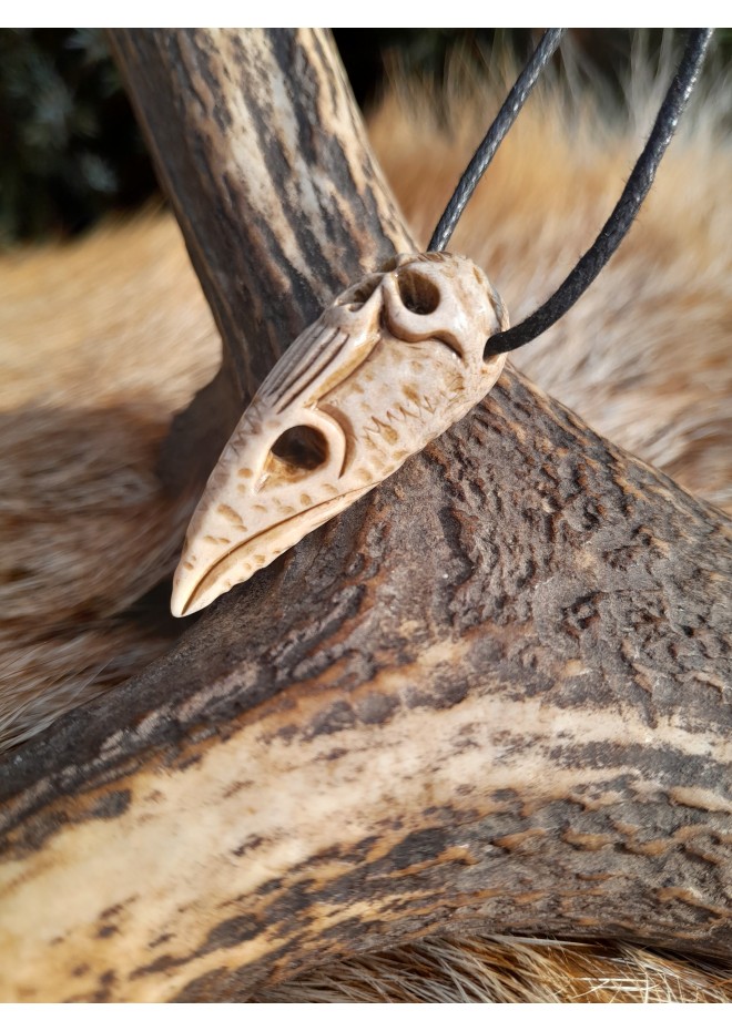 Unique Witch amulet. Raven skull with carved human skull. Gothic gift. Pagan, Witchy necklace. Wicca pendant. Shaman’s necklace. Crow skull