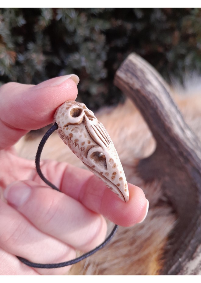 Unique Witch amulet. Raven skull with carved human skull. Gothic gift. Pagan, Witchy necklace. Wicca pendant. Shaman’s necklace. Crow skull