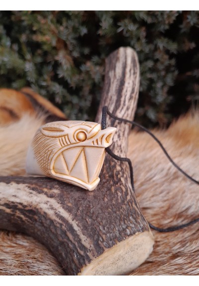 Wolf amulet. Vikings Wolf Fenrir pendant. Norse mythology art work. Pagan, Celtic, Nordic jewelry -  Moose antlers hand-carved 