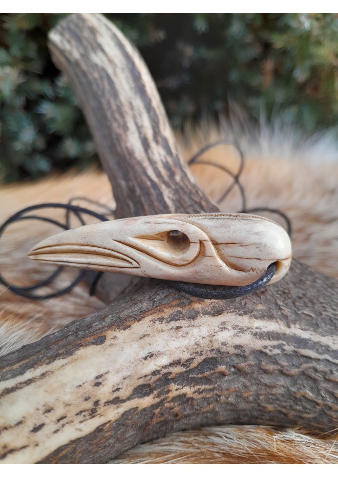 Hand-carved Raven skull amulet. Viking, Celtic jewelry. Huginn Muninn protective pendant. Odins Raven. Norse mythology totem. 