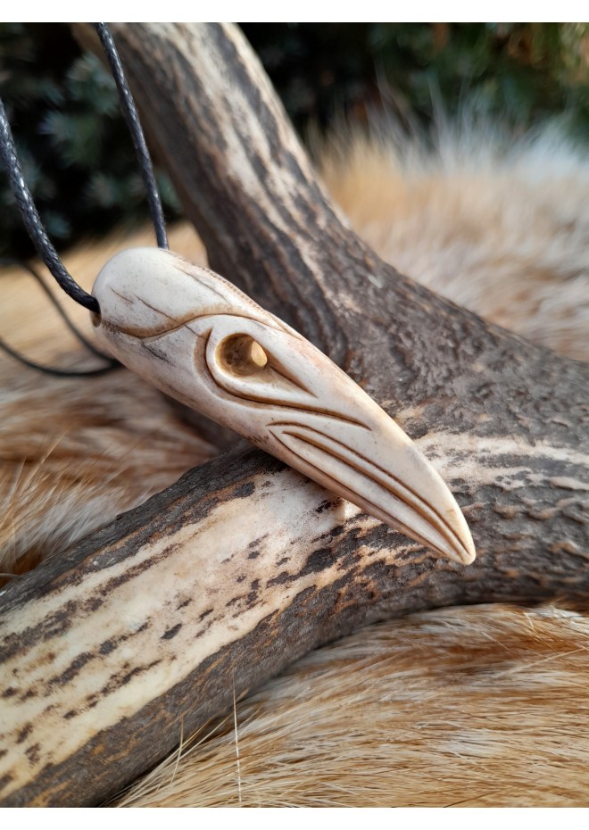 Hand-carved Raven skull amulet. Viking, Celtic jewelry. Huginn Muninn protective pendant. Odins Raven. Norse mythology totem. 