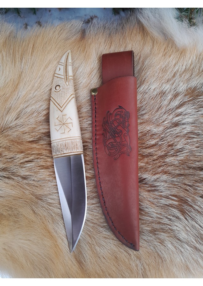 Norse Knife with Raven head. Viking, Nordic motifs.