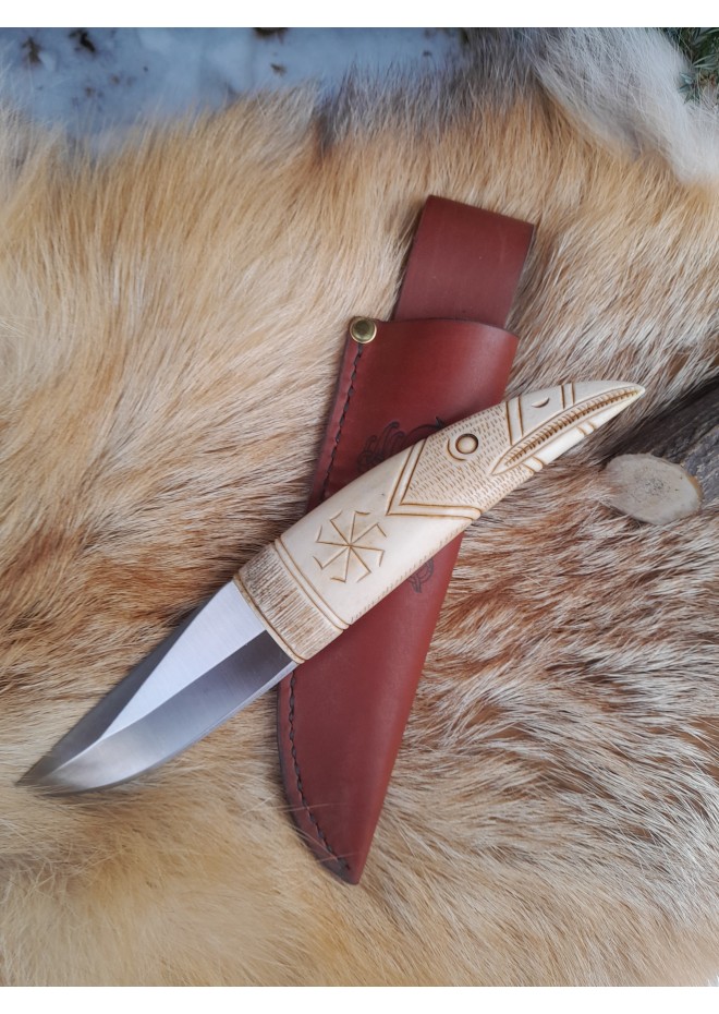 Norse Knife with Raven head. Viking, Nordic motifs.