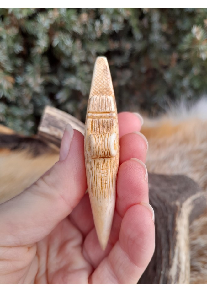 Viking Dragon amulet with Algiz rune. Moose antlers hand-carved