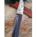 Viking style knife with hand-carved handle and leather sheath. Odin Raven head handle. Hand-forged blade.