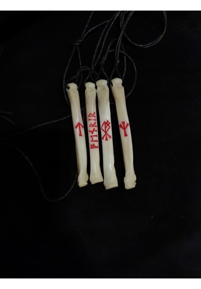 Handmade Wolf bone amulet with runes.