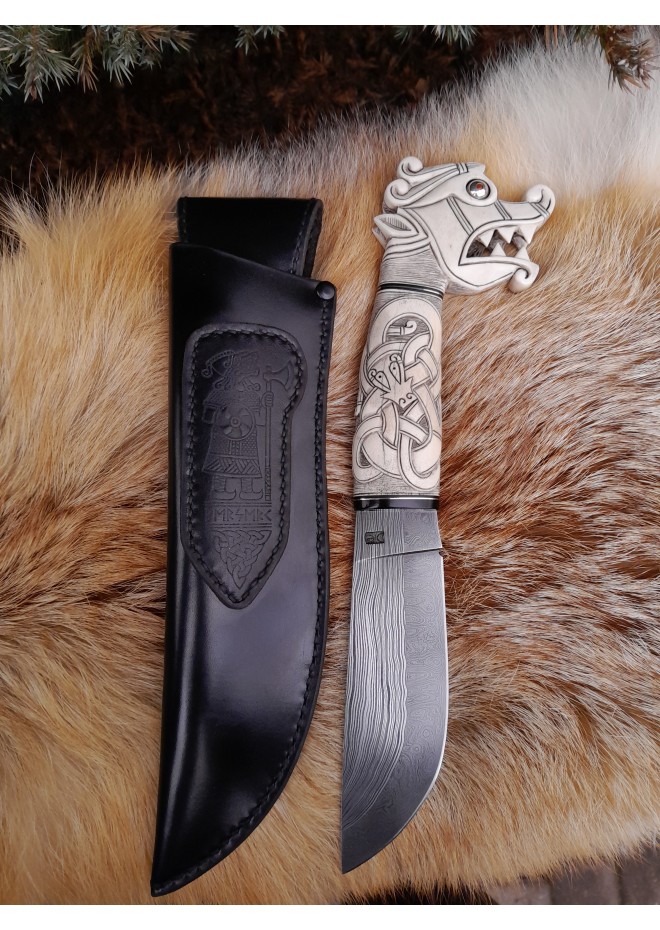 Norse knife with Dragon pattern. Hand-carved Dragon handle. 