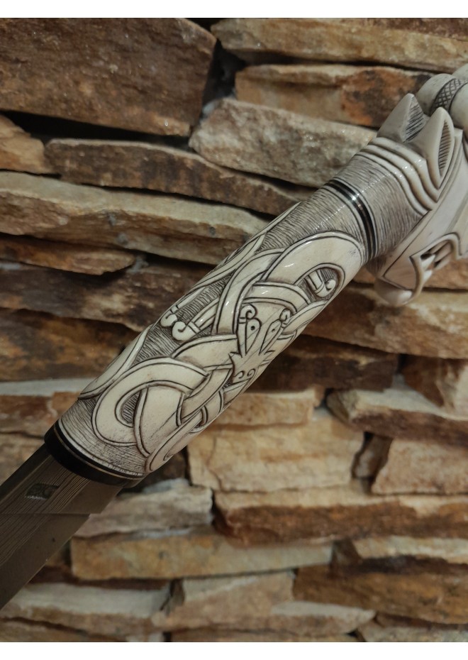 Norse knife with Dragon pattern. Hand-carved Dragon handle. 