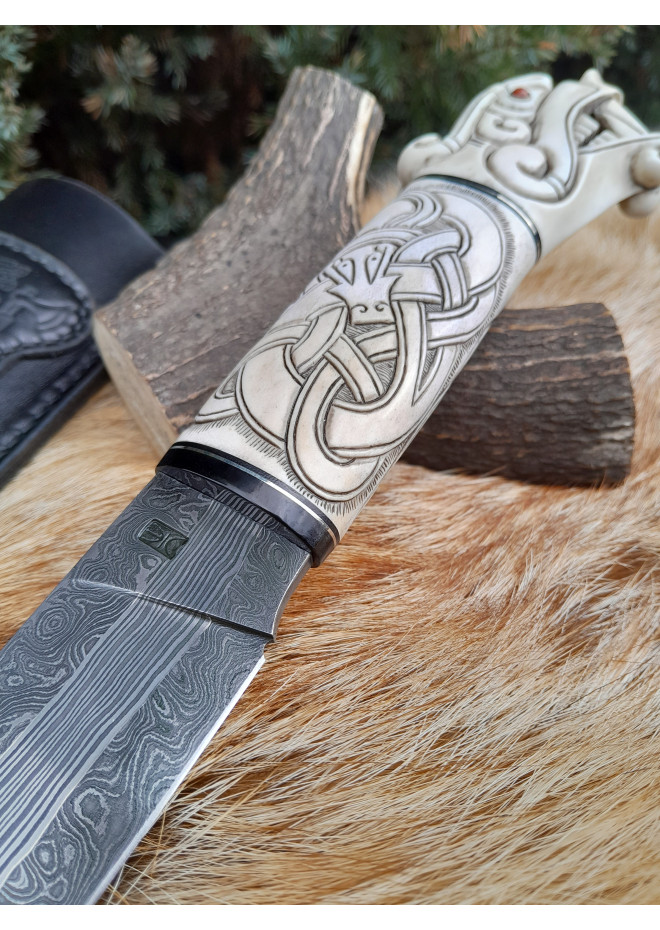 Handmade Dragon designer knife in Norse style. Viking seax. 