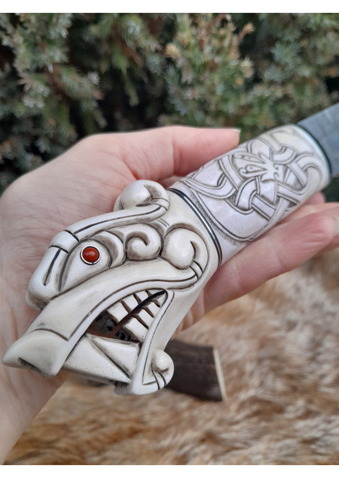 Handmade Dragon designer knife in Norse style. Viking seax. 