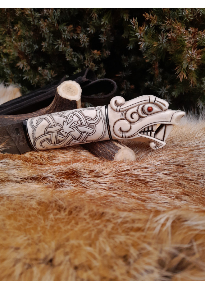 Handmade Dragon designer knife in Norse style. Viking seax. 