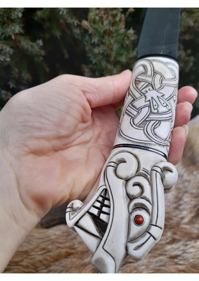 Handmade Dragon designer knife in Norse style. Viking seax. 